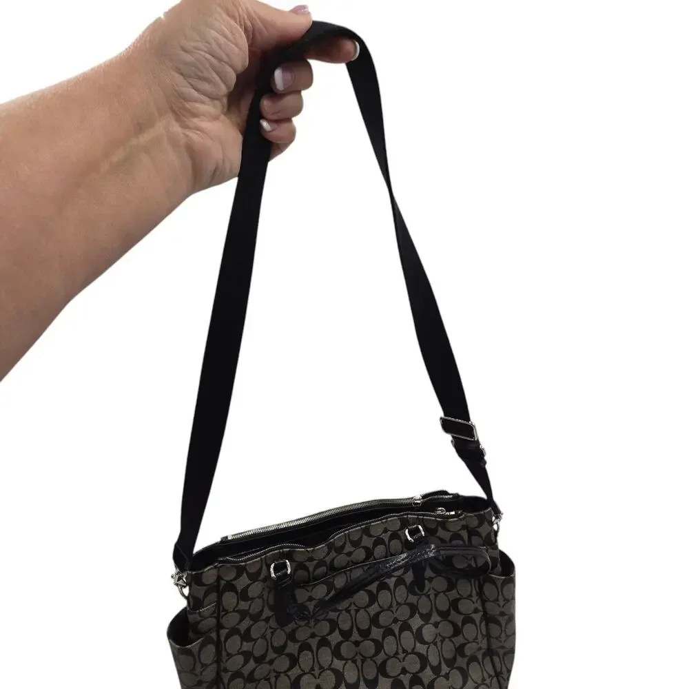 COACH Peyton Black Logo Coated‎ Travel Tote Baby Diaper Bag F25741 Pockets GUC